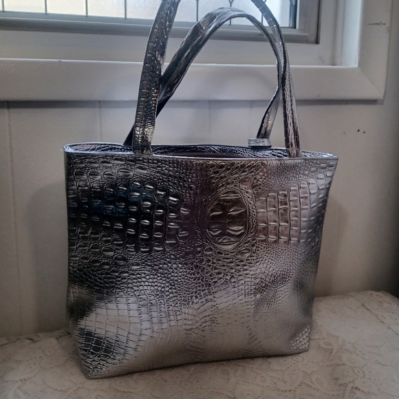 Handbags - Silver Croc Tote
